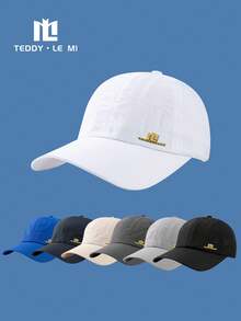 TEDDY LE MI 1pc Unisex Couple Black/Navy Blue/Royal Blue/White/Beige/Light Grey/Dark Grey Metal Letter "TEDDYLEMI" Breathable Perforated Summer Quick-Dry Sun Protection Casual Baseball Cap, Outdoor Hiking Running Office Home Travel Hat