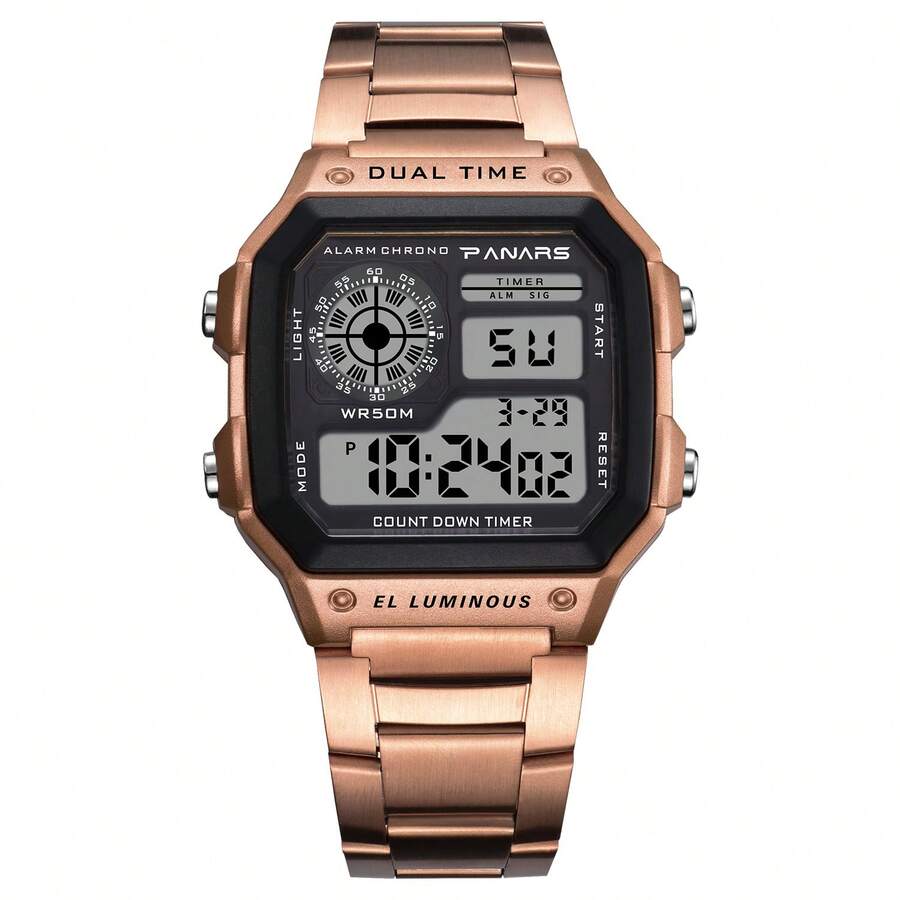 Men's Luxury Retro Alloy Watch LED Digital Sports Watch Waterproof Military Tactical Luminous Watch Backlight Wrist Watch - 金色 - 查看 1