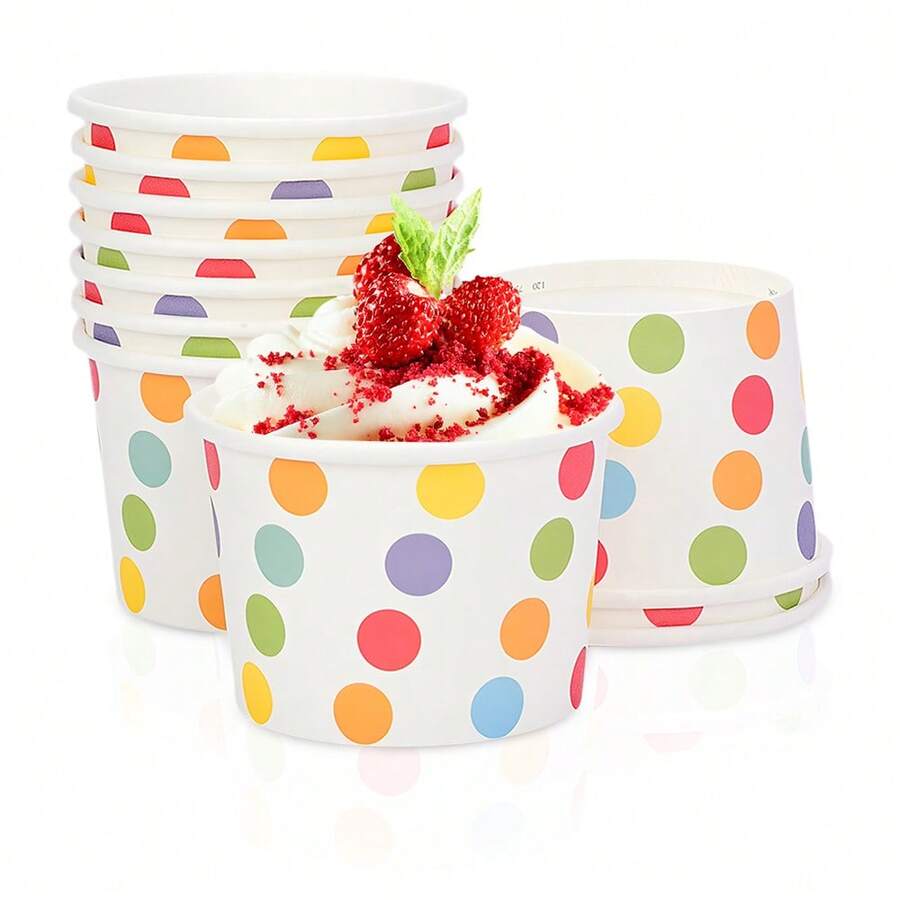 10pcs/20pcs/50pcs Mini Rainbow Polka Ice Cream Cups For Party Small Ice Cream Cups Treat Paper Cups Dessert Snacks Sundae Yogurt Container Wedding Birthday Babe Shower Party Supplies - Multicolor - View 1