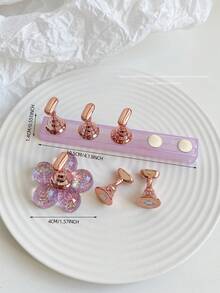 Set de decoración de arte de uñas 3D: 1 pieza de base hueca de acrílico + 5 piezas de puntas de uñas de color gelatina, con cristales de resina, cuentas, strass, efecto láser holográfico estilo coreano vintage, base de madera, 10 puntas de uñas doradas, gran regalo para niñas y mujeres