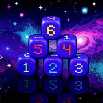 6pcs D6 Dice Set, Blue Dice Body, Multi-Color Numbering, Suitable For Yard, Outdoor Games, Tabletop Games, Festivals, Parties, With Storage Pouch