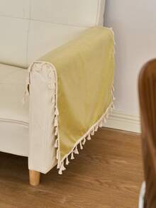 1pc Solid Color Waterproof Oilproof Tablecloth, Rustic American Country Style, Kitchen Decor, Rectangular Table Cover With Tassels, Suitable For Daily Use, Holidays, Sideboard, Desk, Microwave Oven Cover, Banquet, Coffee Table, Home Decor, Autumn Decor, Wedding Decor