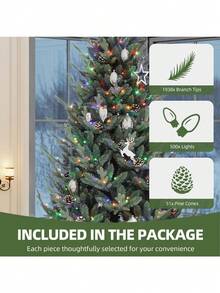 7.5ft Prelit Hillside Spruce Christmas Tree W/Remote Control With 51 Pine Cones