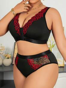 Conjunto de lencería con adorno de encaje negro, tela suave y cómoda, adecuado para varias ocasiones