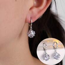 1 Pair Minimalist Fashion Cubic Zirconia Stud Earrings, Suitable For Daily Wear