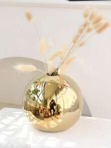 1PC Ceramic Vase With Geometric Stripes Of Gold And Silver Plating, Room Decoration, Home Decoration, Kitchen Decoration, Wedding Decoration, Table Decoration, Ornaments, Office Decoration, Garden Decoration, Outdoor Decoration.