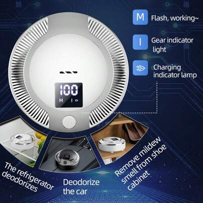 Multi-Functional Deodorizer & Air Purifier, Small Size, 3-Level Deodorizing Modes, Digital Display For Unit & Battery Level, 2000mAh Battery Life, Fridge Deodorizer | Car Air Purifier | Shoe Cabinet Air Purifier | Pet Deodorizer