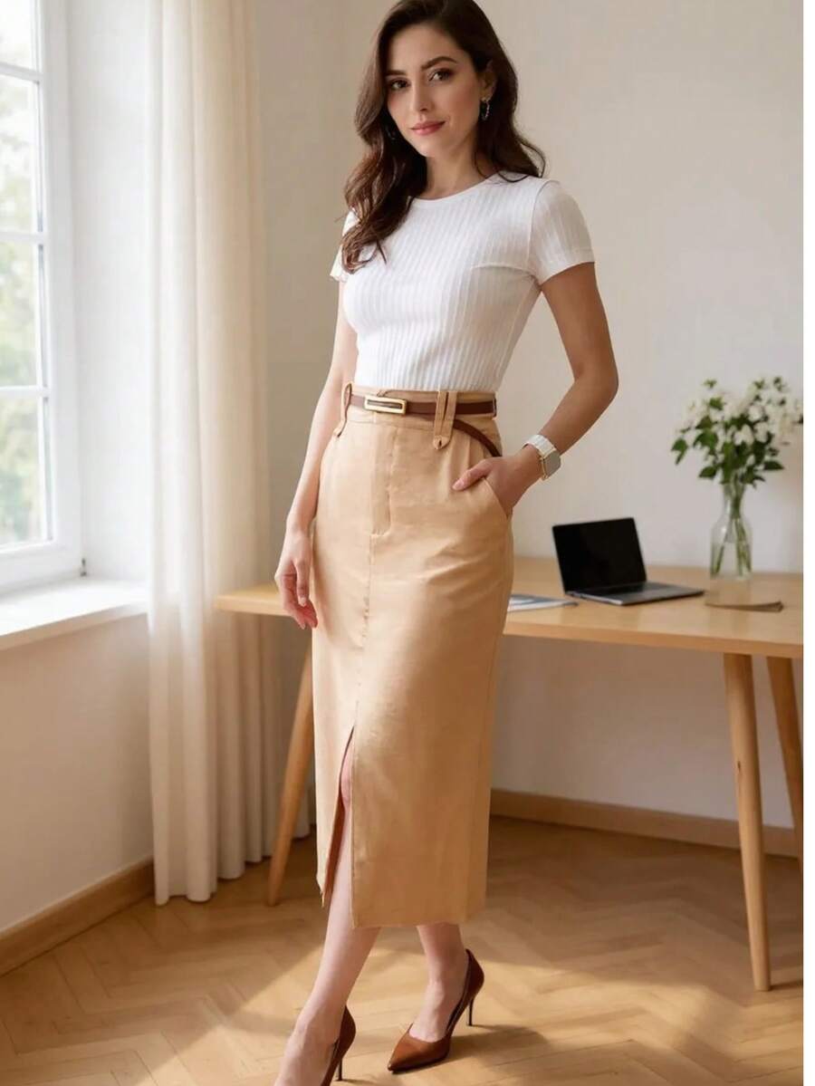 Women Skirts - Khaki - View 1