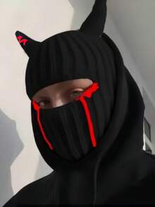 1pc Unisex Multi-Color Horn Balaclava Hat With Blood Stains Mask Warm Knitted Ski Cap Novelty Halloween Party Face Cover - 口罩款 - 查看 2