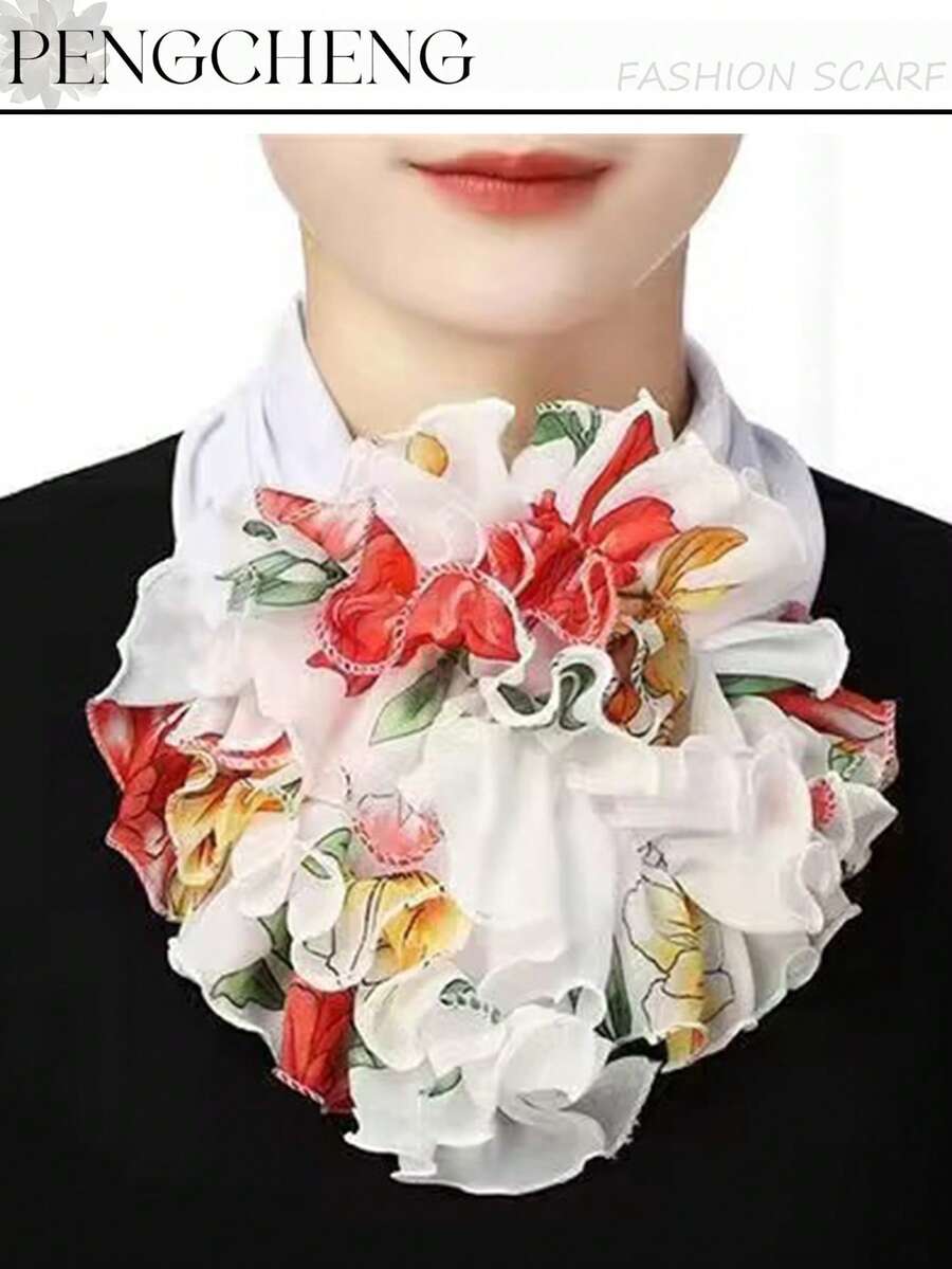 1 pieza Snood de mujer de gasa arrugada, cuello falso, bufanda con protección para el cuello, de seda versátil y elegante, adecuada para el uso diario y actividades al aire libre, Día de San Valentín