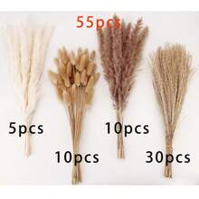 Natural Dried Pampas Grass Decor, Brown Pampas Grass, Bunny Tails Dried Flowers, Reed Grass Bouquet For Wedding Boho Flowers Home Table Decor, Fall Decor,Rustic Farmhouse Party - Brown - View 4