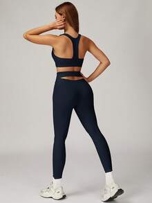 MASKERT Damen Sport Set: Racerback stoßfester Sport-BH und hochgeschnittene Yoga-Leggings, barfußgefühl, hautfreundlich und bequem, 2 Stücke Set für Fitness und Training