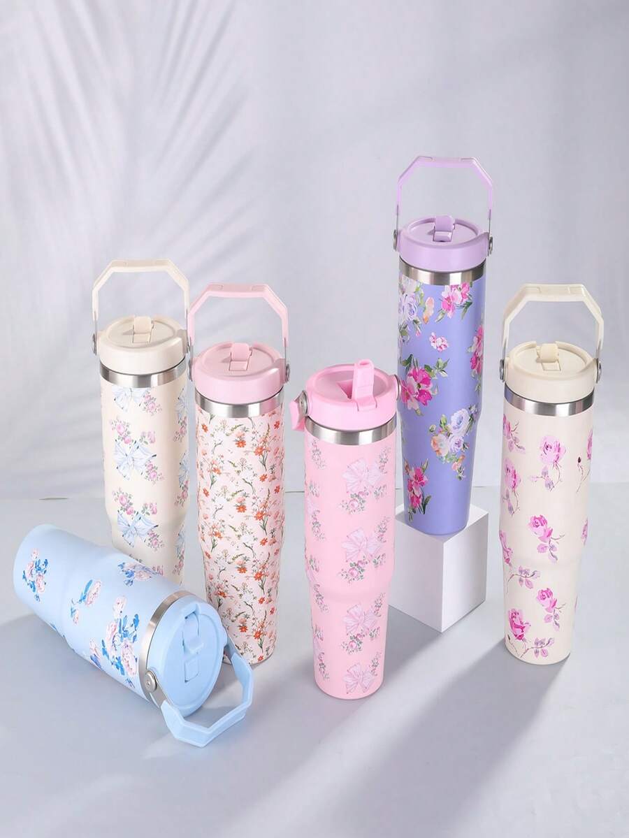 Copo Térmico Floral Genérico 900ml Inox Quente Frio