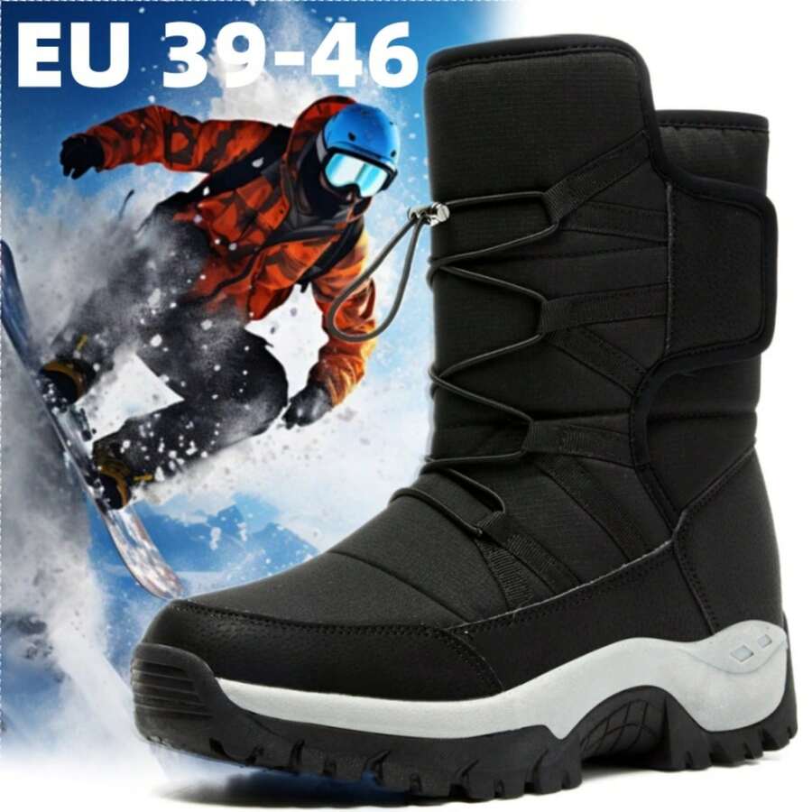 Winter Men's Long Plush Snow Boots, Outdoor Anti Slip And Waterproof Snow Tactical Boots, And Warm Hiking Cotton Boots. - màu đen - Xem 1