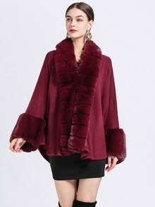 1件女士仿貂毛领流苏防风保暖披肩斗篷，时尚奢华，适合宴会、郊游、旅行以及各种聚会、派对和节日等场合穿着。 - 多色四季披肩 - 查看 14