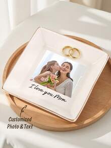 1pc Personalized Heart-Shaped/Square Ceramic Jewelry Tray, Customized Birthday Flowers/Names/Photos/Texts, Exquisite Ceramic Jewelry Storage Tray, Personalized Bridesmaid Gifts, Bride Jewelry Storage, Mother's Day Personalized Gifts, Perfect Commemorative, Birthday, Christmas, Anniversary, Wedding, Mother's Day Gifts For Lovers, Mothers, Grandmothers, Girlfriends - White - View 9