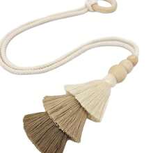 Prendedores de cortina ajustáveis, feitos à mão, sem necessidade de furos, com contas de madeira e borlas - Suportes de cortina modernos em estilo boémio, feitos de fibra de poliéster, disponíveis em bege e castanho, que acrescentam charme decorativo à sua casa.