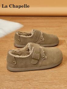 1 par de zapatos casuales de suela gruesa con cordones y suela blanda para mujer de La Chapelle, zapatos planos de exterior de puntera redonda, botas de nieve de invierno, zapatos para ir al trabajo, de unicolor, elegantes, de suela blanda, adecuados para estudiantes, fotos de graduación, zapatos planos, zapatos deportivos de cuero de caña baja para mujer