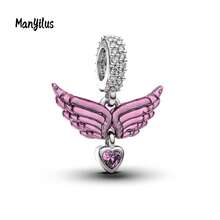 Manyilus 1 Stück Original 925 Sterling Silber Anhänger Perlen: Liebespfeil, Roter Diamant Blumenstrauß, Rosa Emaille Bass Gitarre, Pfanne mit Messer und Gabel, Katzenpfoten Knochen Stab, Rosa Herz mit Flügeln, Bunte Färbepinsel, Stern mit goldenem rundem Diamant Spirale