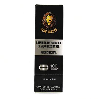 Arte Seducao 100 Lâminas de Barbear Descartáveis Aço Inox, Leon Barber Lâmina Barba Descartável Fio Afiado Barbearia Profissional Embaladas Individualmente