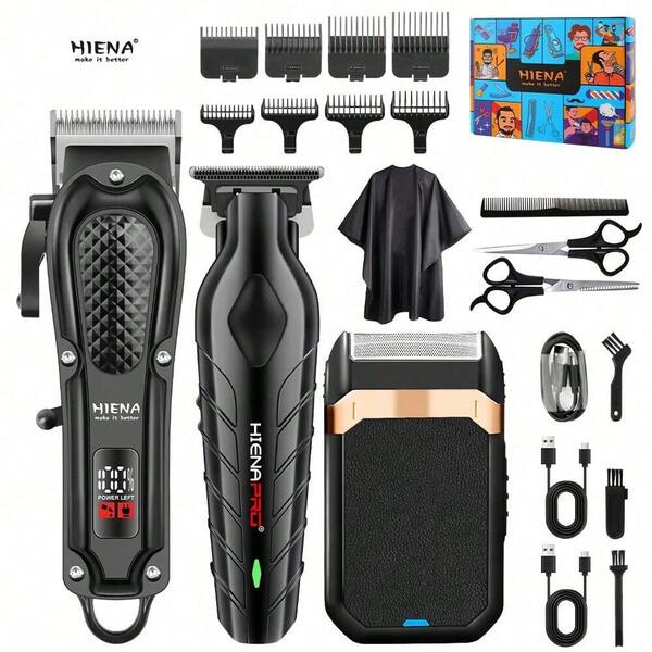 HIENA HIENA 1pc/3-In-1 Set Men's Hair Clipper For Man's Set - Professional USB Rechargeable Grooming Kit With Barber Clippers, Electric Shaver, Detail Trimmer, Ideal Father's Day Gift, Mini Hairdressing Tools For Men's, Valentine's Day Gift, Man's Gifts
