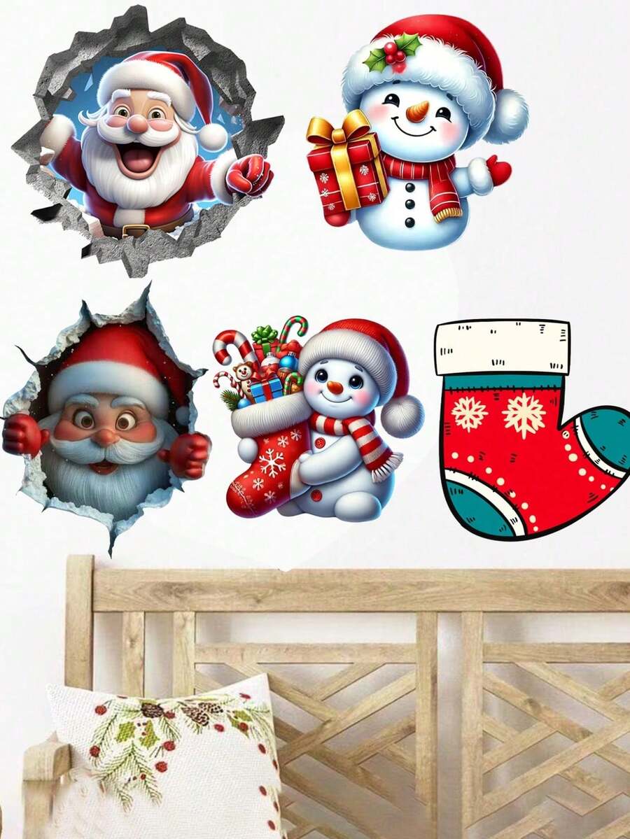 Naklejki ścienne DIY Przebij się przez ścianę Naklejki winylowe Naklejki ścienne Święty Mikołaj Zdejmowana dekoracja domu na imprezę Materiały dekoracyjne, Naklejki, Naklejka ścienna, Naklejka winylowa do dekoracji domu, Wiosenne elementy dekoracyjne Odśwież swój dom, Naklejki dekoracyjne Rama