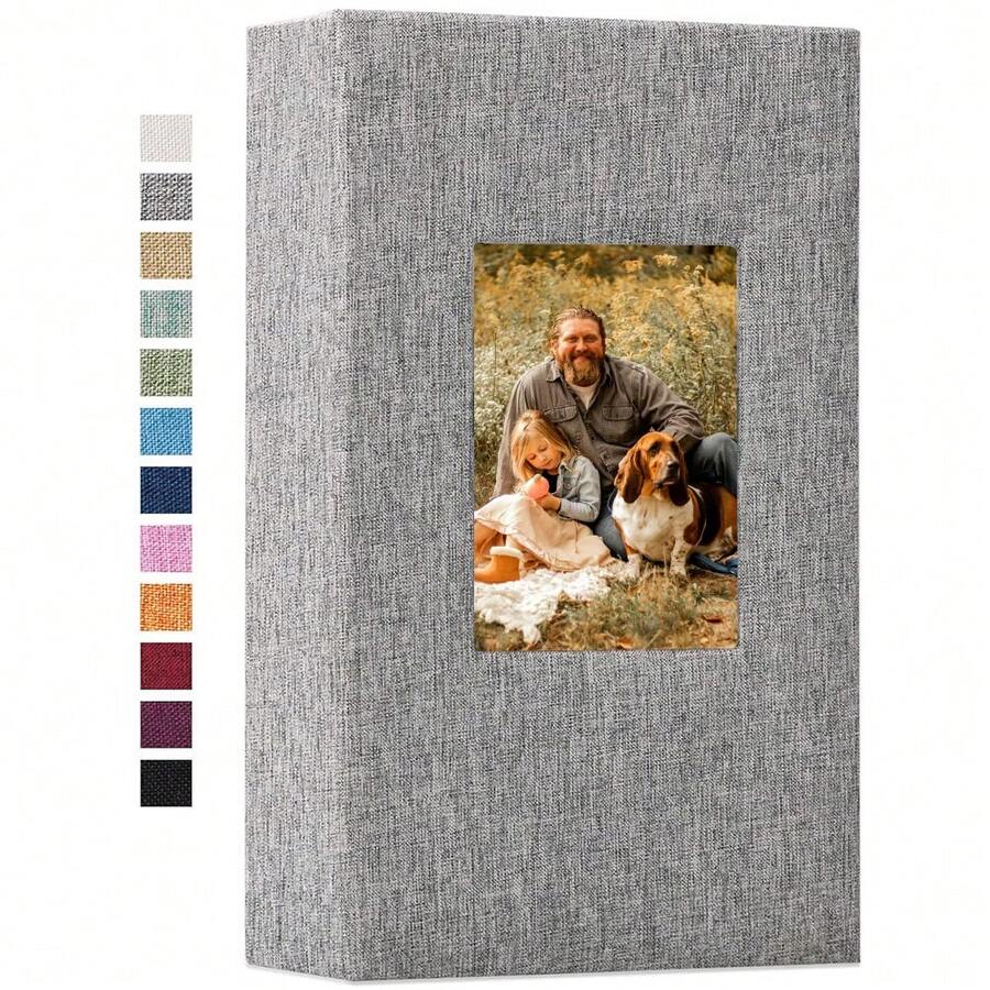 Álbum de Fotos de Linho com 300 Bolsos para Fotos 4x6, Livros de Fotos com Capa de Tecido Deslizante, Álbuns de Imagens Insert Easy para Armazenamento de Fotos de Casamento, Bebê, Família e Aniversário - Preto - Ver 1