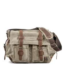 Bolso de mensajero de lona casual vintage americano, bolso cruzado de gran capacidad y sencillo para exteriores para hombres