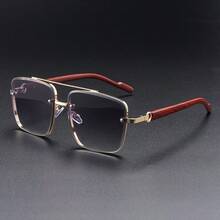 Unisex Frameless Modern Sunglasses, Oversized Contrast Color Elegant Casual Suitable For Daily Commute, Driving, Lightweight & Transparent, All Season