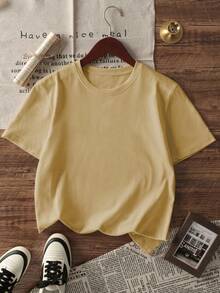 Men's Solid Color Casual Street Sporty Round Neck Short Sleeve T-Shirt - Brown - View 2
