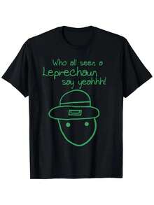 Amateur Leprechaun Sketch Mobile  St Patrick'S Day T-Shirt Men'S Letter Print Regular Fit T-Shirt - 180g Fabric Weight S-XXXL, Round Neck Casual St Patricks Day Top - 黑色 - 查看 6