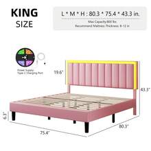 Upholstered Bed Frame With LED Lights, Modern PU Leather Platform Bed With Headboard, White/ Black/ Pink,Twin/ Full/ Queen/ King * Bed Frame Queen Queen Bed Frame Bed Frame Full Full Size Bed Frame Bed Frame King King Size Bed Frame Bed Frame Twin Twin Bed Frame (USB LED Strip) - 粉色 - 查看 8