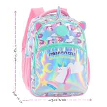 Mochila Escolar Grande Unicórnio Metalizada Brilhosa Reforça - Rosa Bebê - Visão 2
