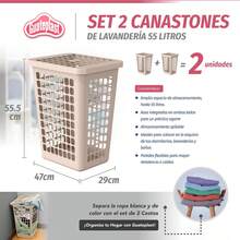 Guateplast - Juego de 2 Cestos para Ropa Sucia Cuadrados con Tapa de 55 Litros | Bote para Ropa Sucia | Canastas para Ropa Sucia | Cestos para Guardar Objetos | Contenedores de Plástico | Color Beige - Beis - Ver 4