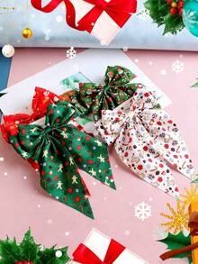 1pc Elegant Satin Bow Hair Clip, Christmas Party Hair Accessory, Santa Claus Ribbon Bowknot, Single Piece, Fabric Material, Solid Color Design,With Cardboard Backing