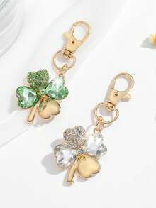 1pc Women's Fashion Luxurious Four-Leaf Clover Shaped Keychain With Embedded Rhinestones, Elegant And Delicate Gift For Bags, Car Keys - Multicolor - View 2