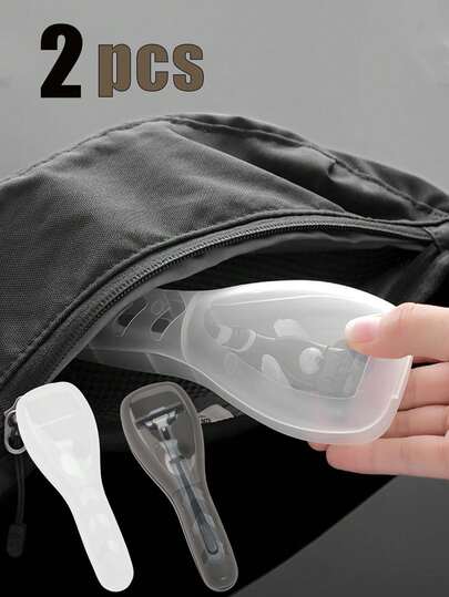 قطعة/قطعتان علبة سفر بلاستيكية للحلاقة مع مقبض إرجونومي، حامل محمول للحلاقة للتخييم والسفر العمل، صندوق حلاقة مريح للاستخدام اليومي والسفر، لوازم حفلات، تخزين الحمام، زجاجة سفر، ديكور أثاث، هدية عيد الميلاد