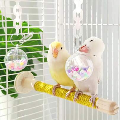 1pc Transparent Hanging Ball Bird Toy With Colorful Beads And Moving Center - Spherical Cage Accessory For Parrots, Cockatiel, Lovebirds - Interactive Toy With Hanging Ring, Suitable For Parrots, Cockatiel, Lovebirds - Cage Decor Toy, Bird Accessory, Parrot Perch