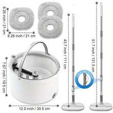 Spin Mop & Bucket Cleaning System - Dual Compartments (Clean/Dirty Water Separation) + Filtered Water + Auto Wrap, 360° Swivel Mop Head + Stainless Steel Handle + Built-In Scrubbing Brush, 3 Re-Washable Microfibre Mopping Pads For Hardwood Floors, Tiles, Marble & Laminate Wood Floors - trắng - Xem 4