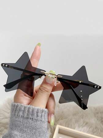 1 Pair Frameless Pentagram Shaped Colorful Ocean Lens Fashion Fashion Glasses, Suitable For Christmas Parties, Gatherings, Stage Performances