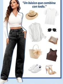 Jeans casuales de pierna recta y ajuste holgado para mujer con bolsillos, jeans rectos de moda, pantalones vaqueros holgados de mezclilla lavada, estilo vintage y casual, pierna ancha y talle alto para uso diario, cómodos, elásticos y aptos para todas las estaciones - Negro - Ver 4