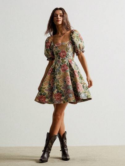 Rusttydustty 波西米亚复古碎花休闲迷你裙，适合女士波西米亚海滩装扮、音乐节、热带度假及其他场合。