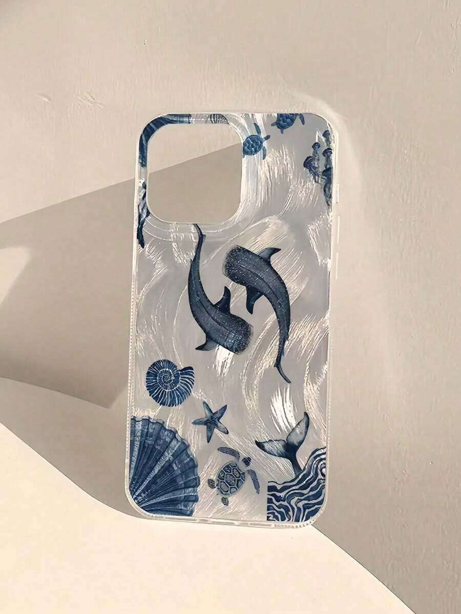 Ocean 1pc White Double Whale Bible Pattern Full Coverage TPU Shockproof Phone Case Compatible With Apple 16, 15, 14, 13, 12, 11 Pro Max And Series - 款式10(1pc) - 查看 1