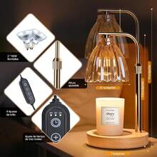 Lampara Calentadora de Velas, Altura Ajustable Lámparas Aromatizantes Temporizador Lampara Calentadora de Velas con 2 bombillas, 4 Niveles de Brillo Ajustables lampara para calentador de velas - negro - Ver 2