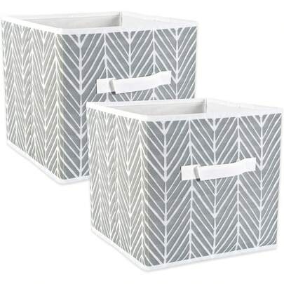 DII Non Woven Storage Polyester Herringbone Bin, Large Set Of 2, Gray, 2 Piece