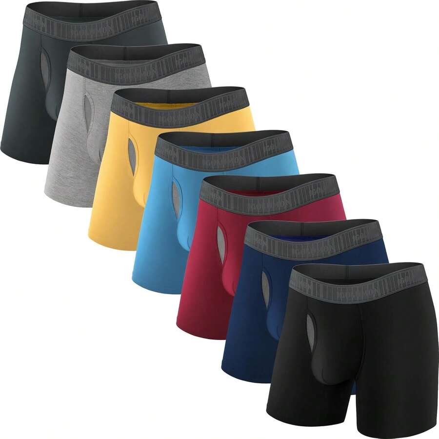 ¡RecomendadoBoxer Hombre 7 Piezas Calzones de Hombre Transpirable Bambú Rayón Ropa Interior Hombre con Pouch Boxers de Elasticidad¡Top de Temporada - 1 Negro/1 Gris Oscuro/1 Gris Claro/1 Azul Marino/1 Azul/1 Rojo/1 Amarillo - Ver 1