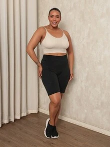 Plus Size Fitness Cropped Gym Top With Removable Pads And Adjustable Thin Straps - Light Grey - View 2
