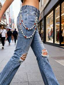 1pc Fashion Street Hip Hop Body Chain With Hanging Rhinestone Ball Pendant, Handmade Body Jewelry For Men And Women, Versatile Accessory