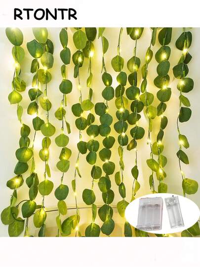 RTONTR 1 pieza 2 M 20 LED Guirnalda de follaje artificial verde Luces de vid falsa Hoja de eucalipto verde Luces de hadas Decoración diaria familiar Fiesta de boda Día de San Valentín Patio Jardín Decoración de Halloween (Sin batería)