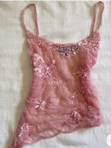 Mermaid Girl Fantasy Irregular Sequin Mesh Suspender Vest Sexy Hot Girl Top 2025 Summer Women's Design Sense - 粉色 - 查看 3